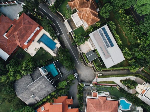 Aerial view of a landed estate street in Singapore