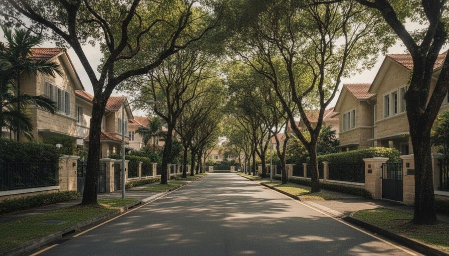 Tree-lined District 19 landed estate street